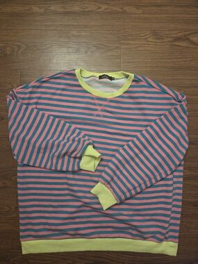 Striped Crewneck Sweatshirt in Pink & Teal with Lime Trim